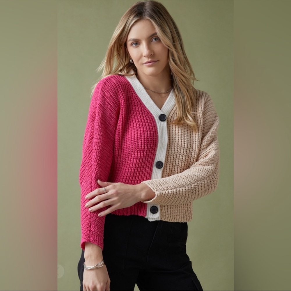 New Fall Francesca's Stacey Short Button
Down Colorblock Cardigan - Picture 2 of 9